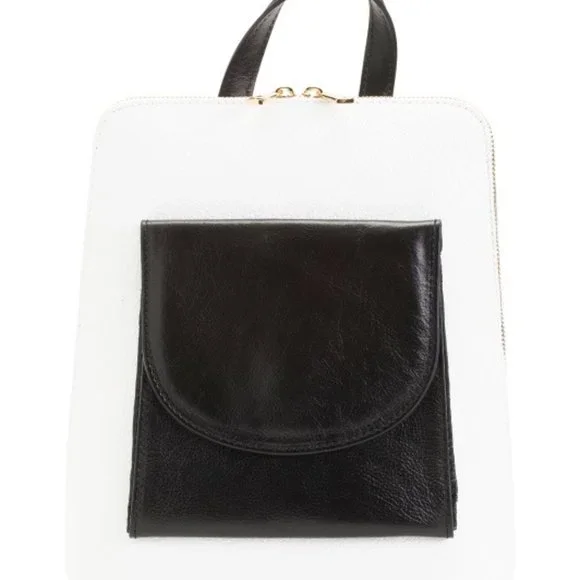 Divina Firenze Black Leather Backpack Divina Firenze black leather Convertible Top Handle Backpack  main image 4
